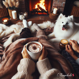 live aconchego tempestadez coffee cup tea drink dog puppy fire picdart freetoedit fccozyvibes cozyvibes